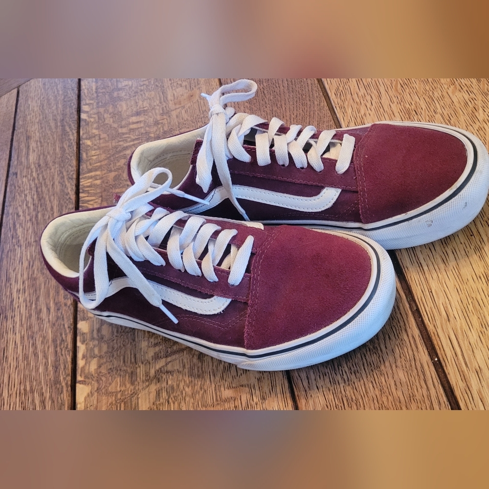 Vans Maroon and White Classic Sneakers